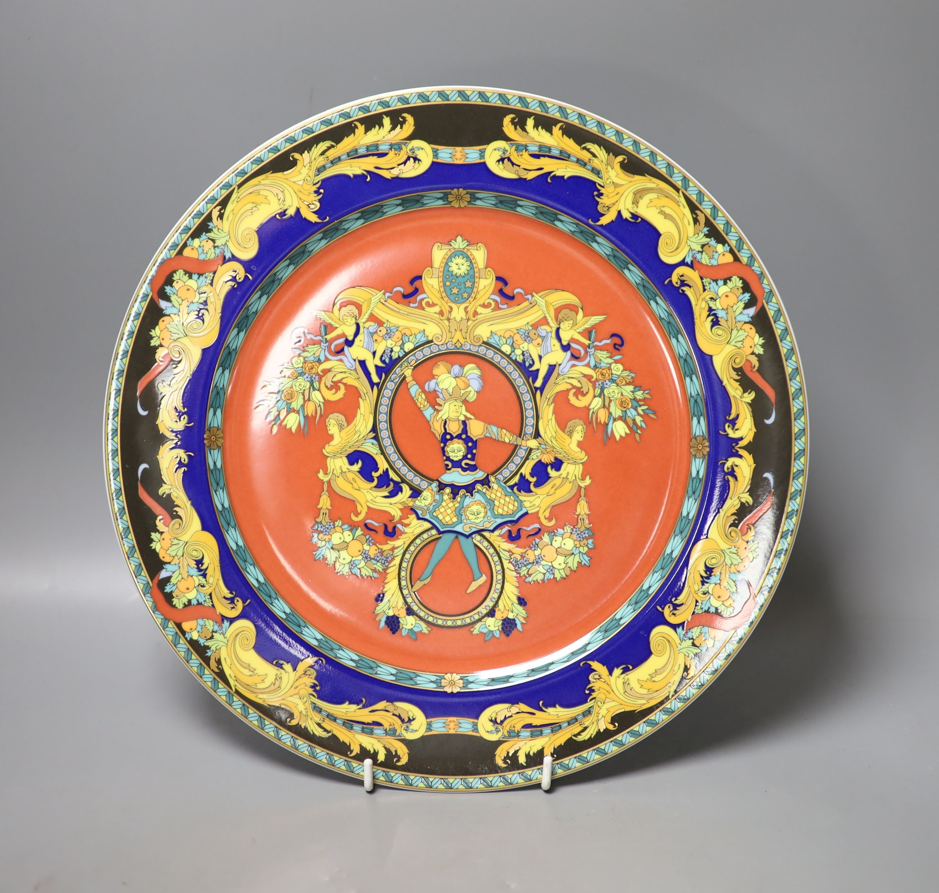 A group of Versace Rosenthal Le Roi Soleil plates and coffee cups and saucers and a bowl, 18.5cm, ten in total